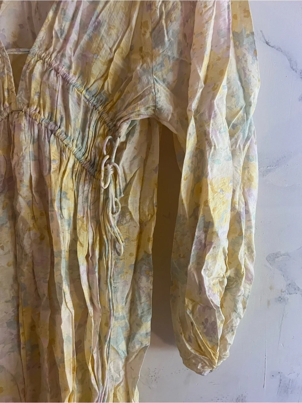 H&M Oversized Pastel Watercolor Maxi Dress with Ties - Picture 6 of 7